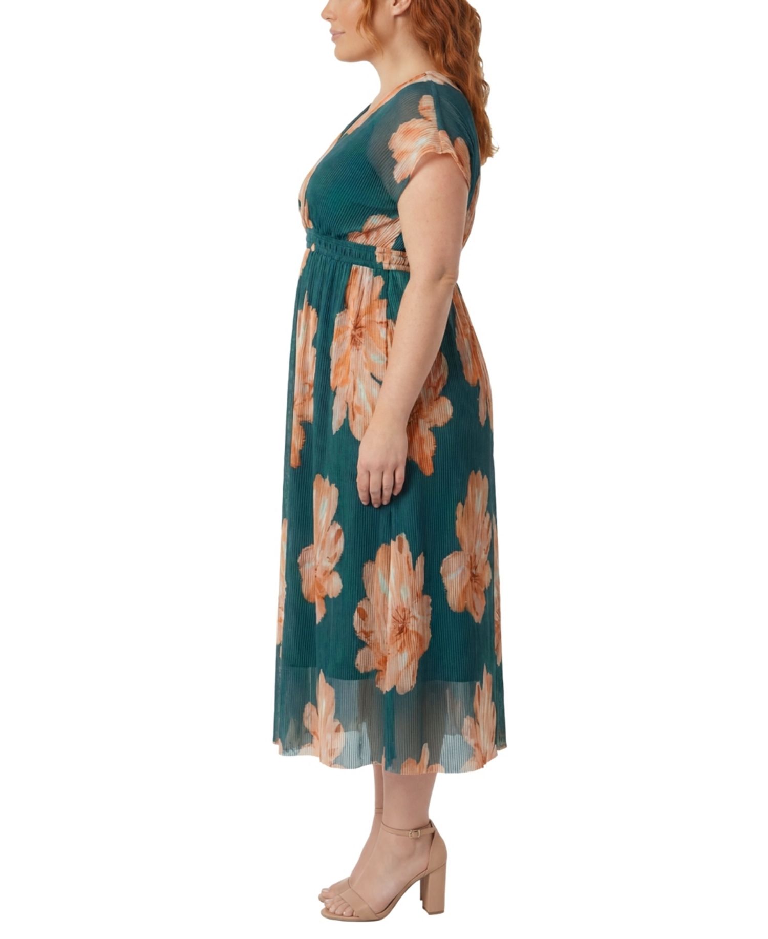 Plus Size Pleated Surplice-Neck Fit & Flare Dress