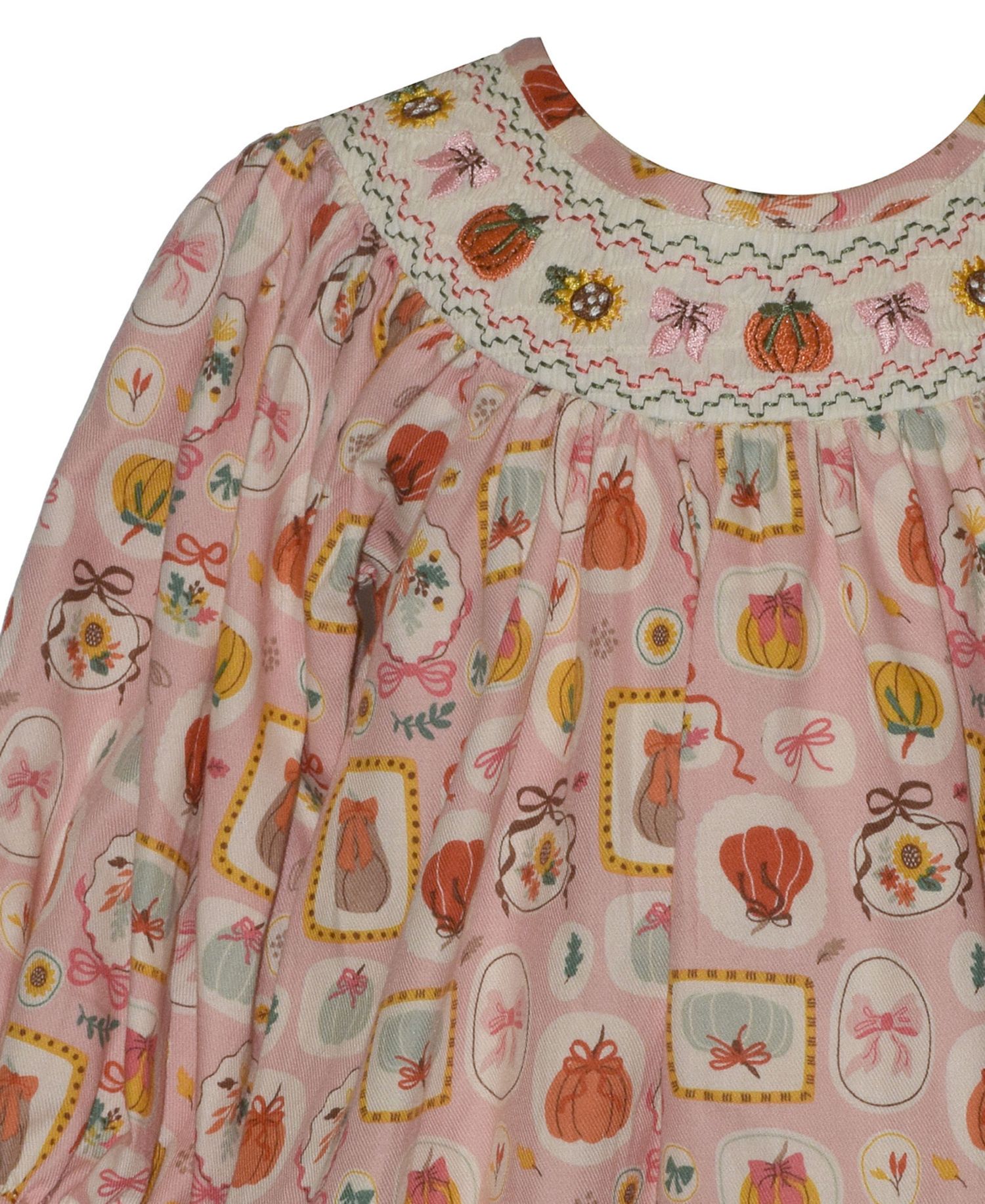 Baby Girls' Smocked Pumpkins Long-Sleeve Dress with Diaper Cover, 2-Piece set