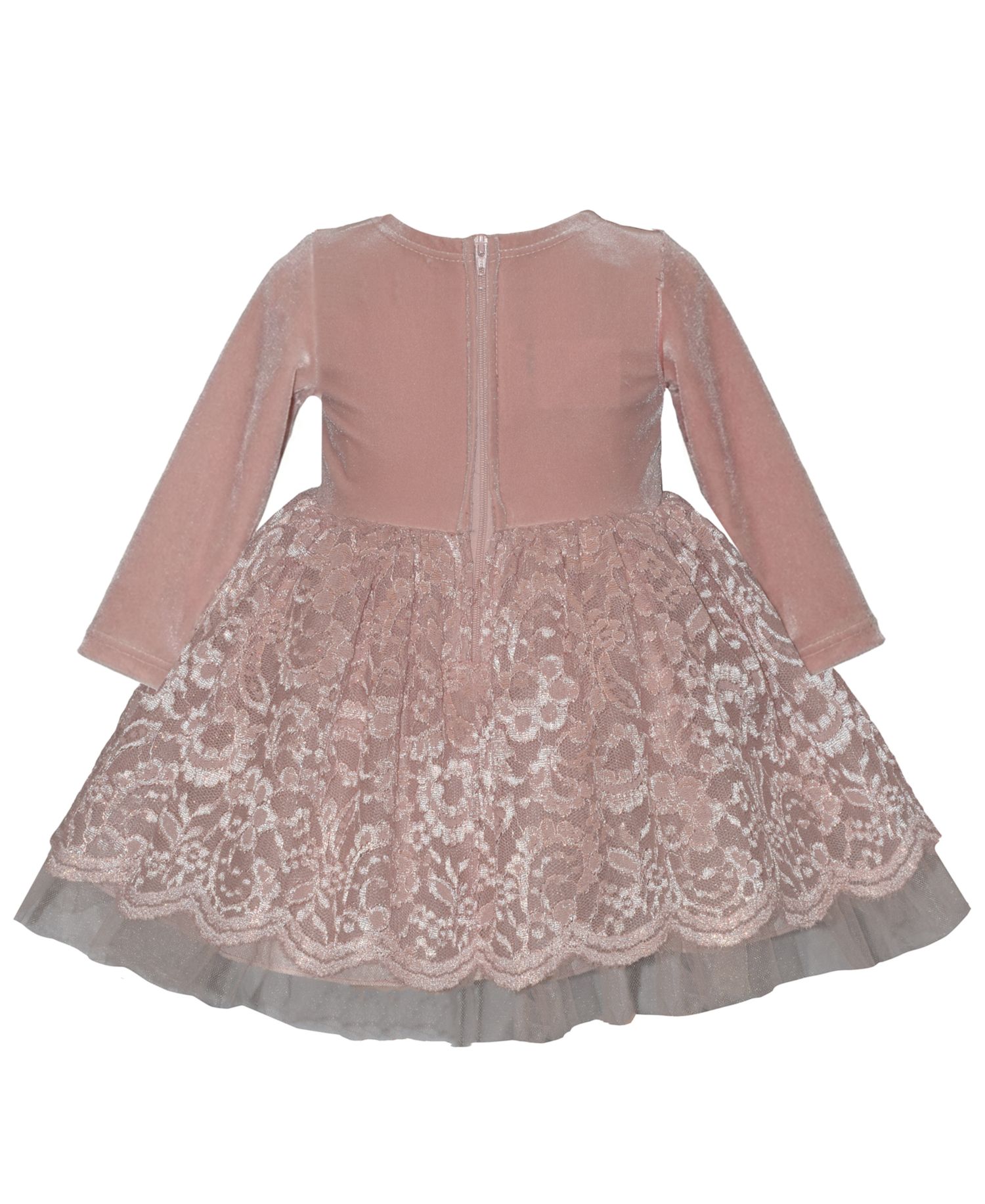 Girls' Embroidered Velvet Lace Long-Sleeve Dress with Diaper Cover, 2-Piece Set