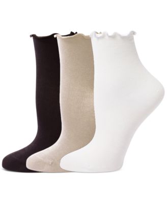 Women's Ruffle Edge Ankle Sock, 3 Pack