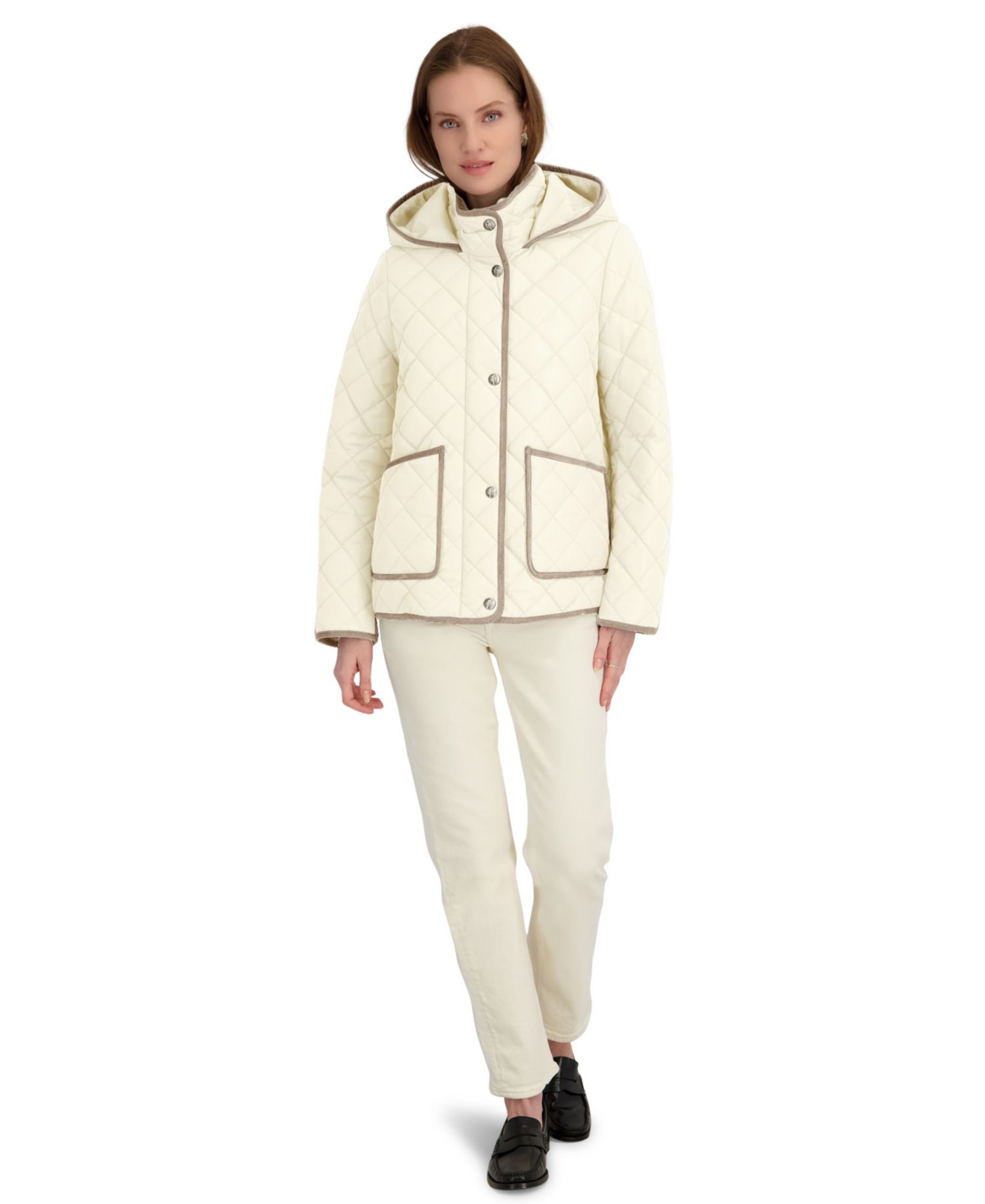 Women's Hooded Cordouroy Trim Quilted Coat