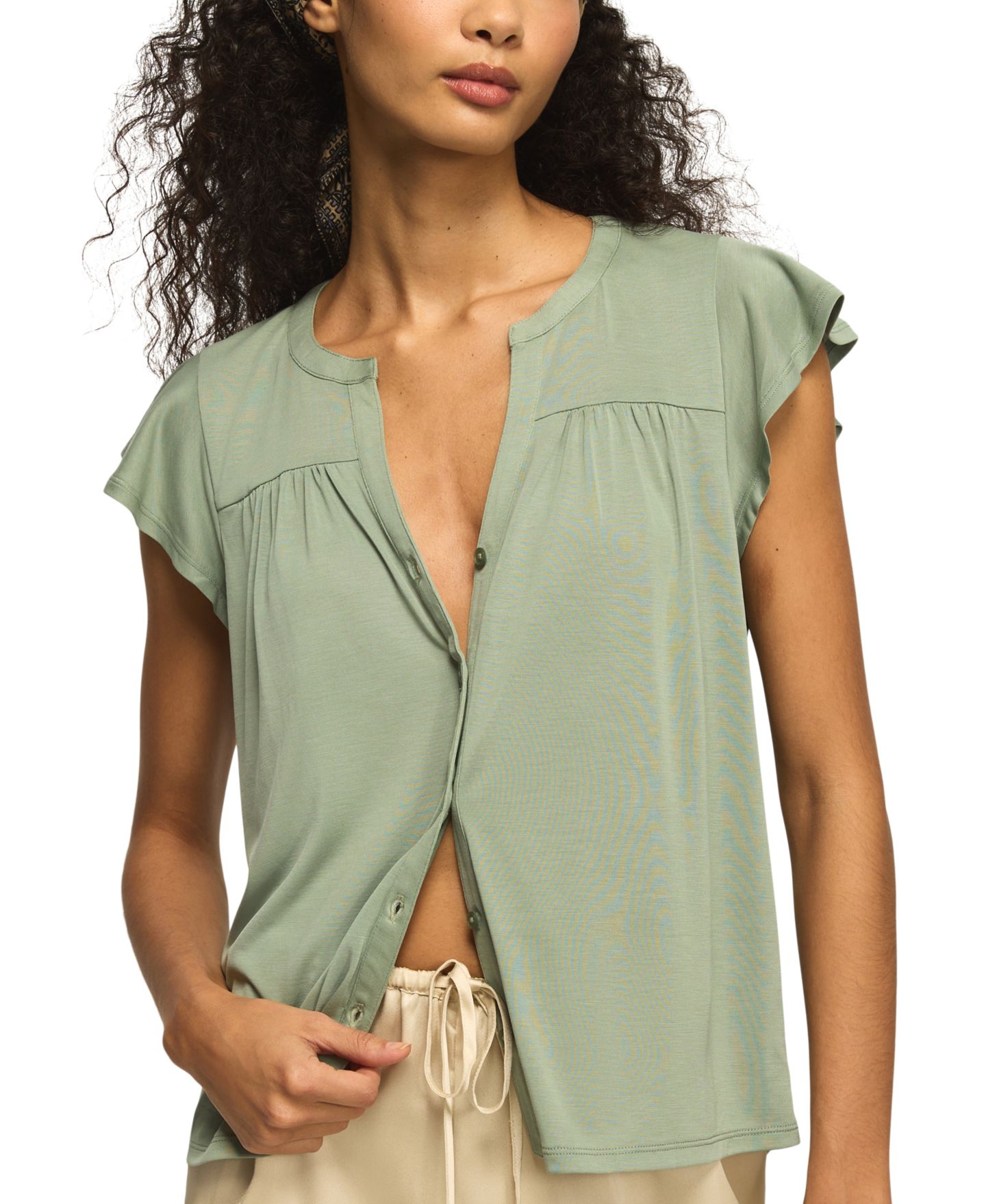Женский топ Lucky Brand Sandwash Flutter-Sleeve Button-Up, цвет: Lily Pad — фото 6