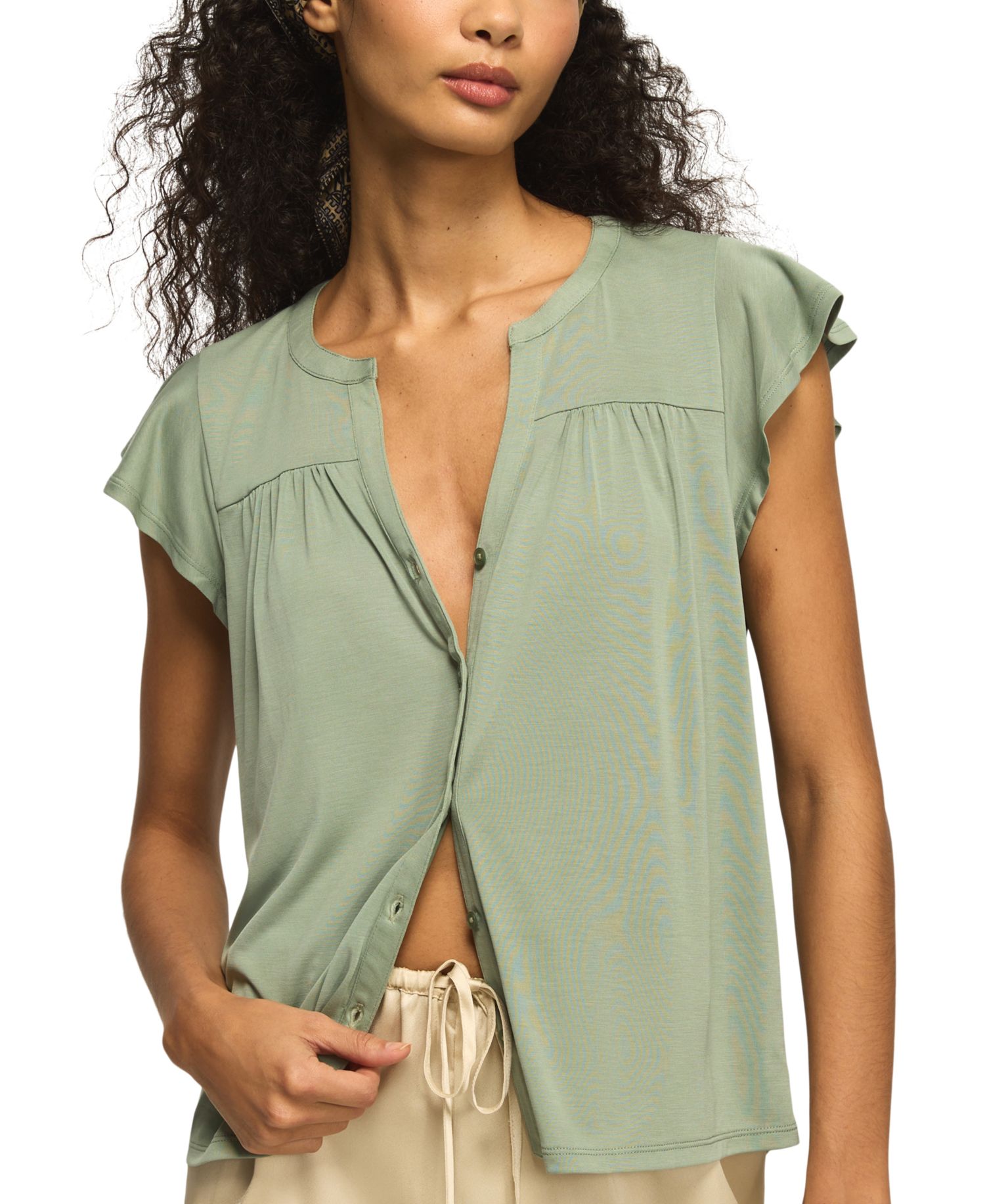 Women's Sandwash Flutter-Sleeve Button-Up Top