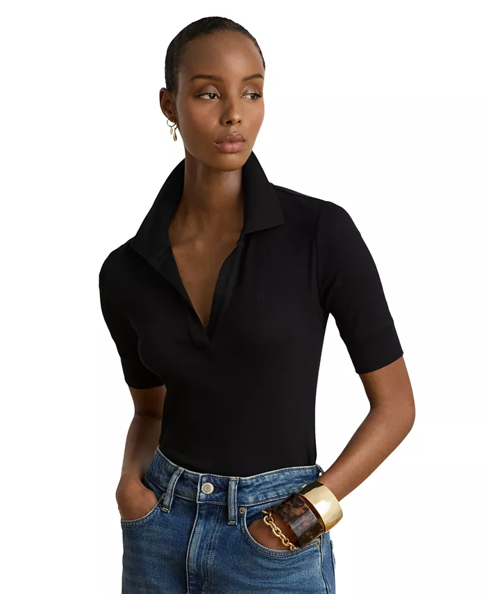 Women's Jersey Short-Sleeve Collared Top - thumbnail 6