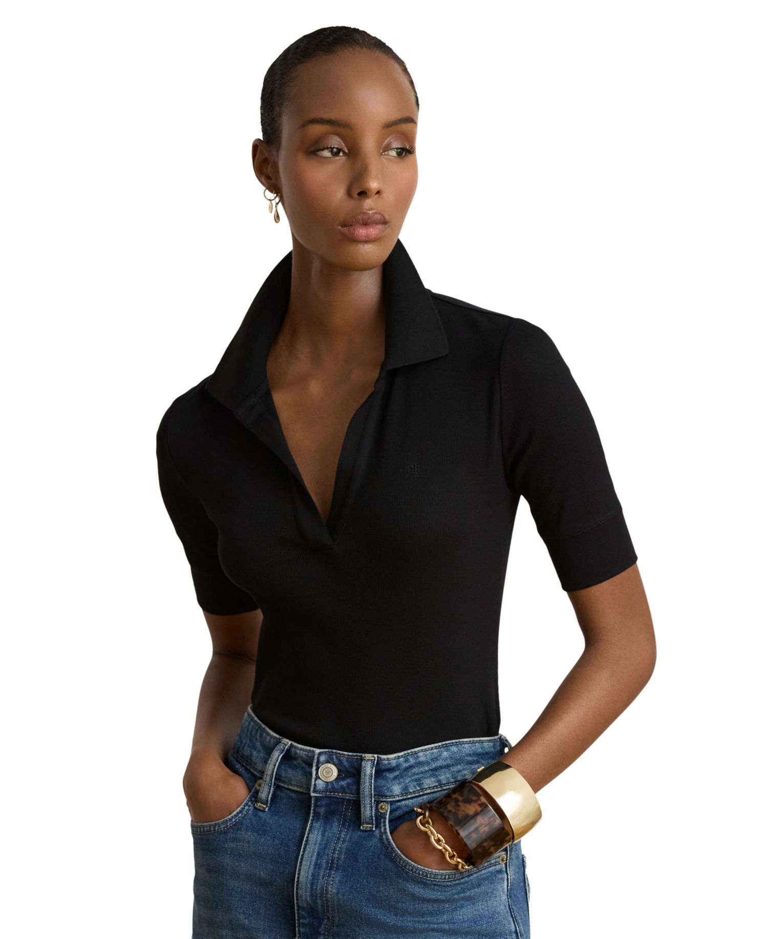 Women's Jersey Short-Sleeve Collared Top