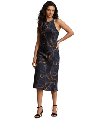Women's Belting Print Sleeveless Crewneck Dress
