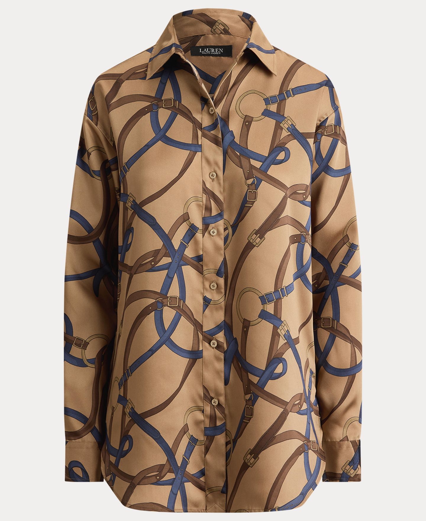 Женская рубашка Lauren Ralph Lauren Belting Print Collared, цвет: Верблюжий разноцветный — фото 7
