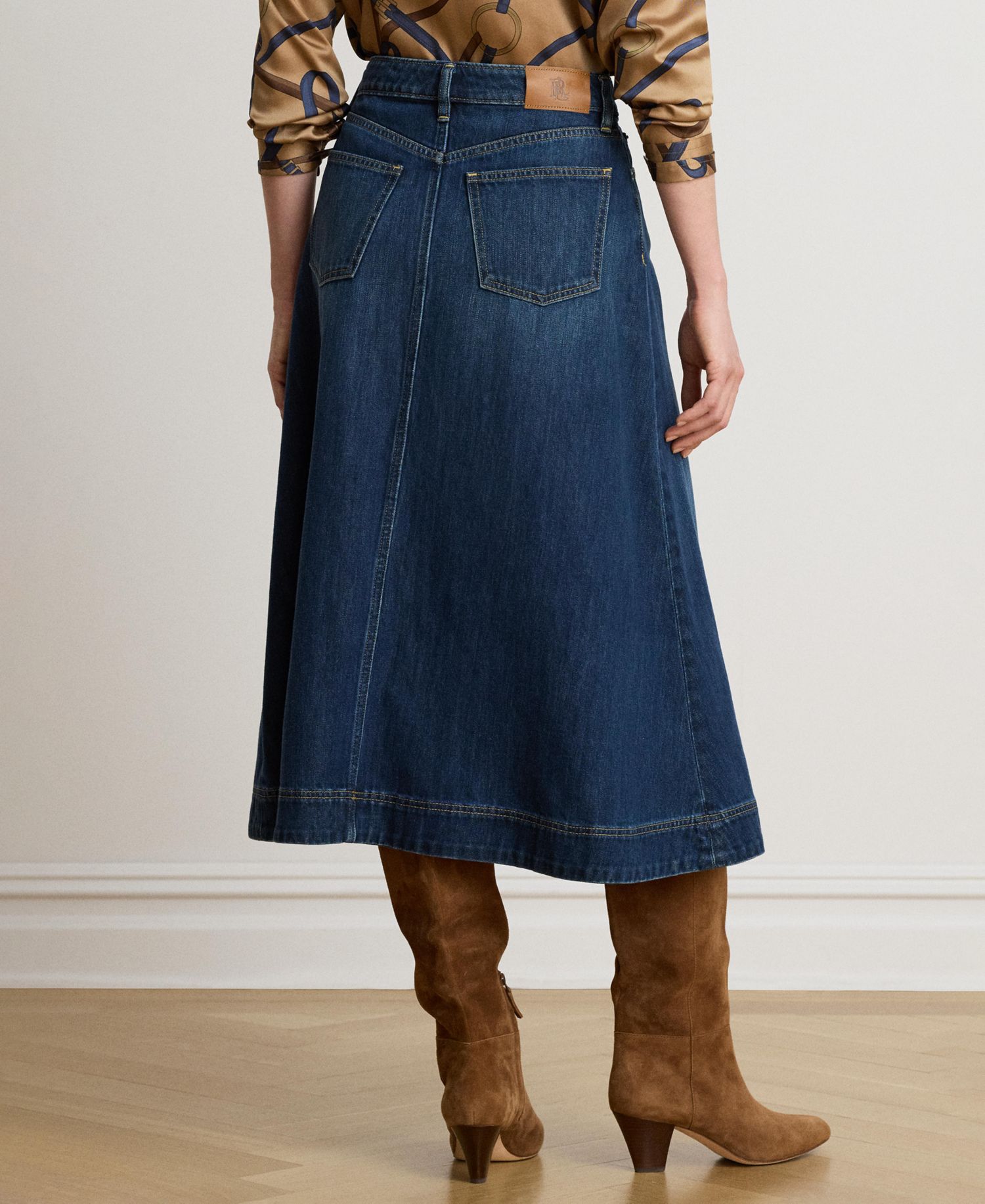 Women's A-Line High-Waisted Midi Denim Skirt