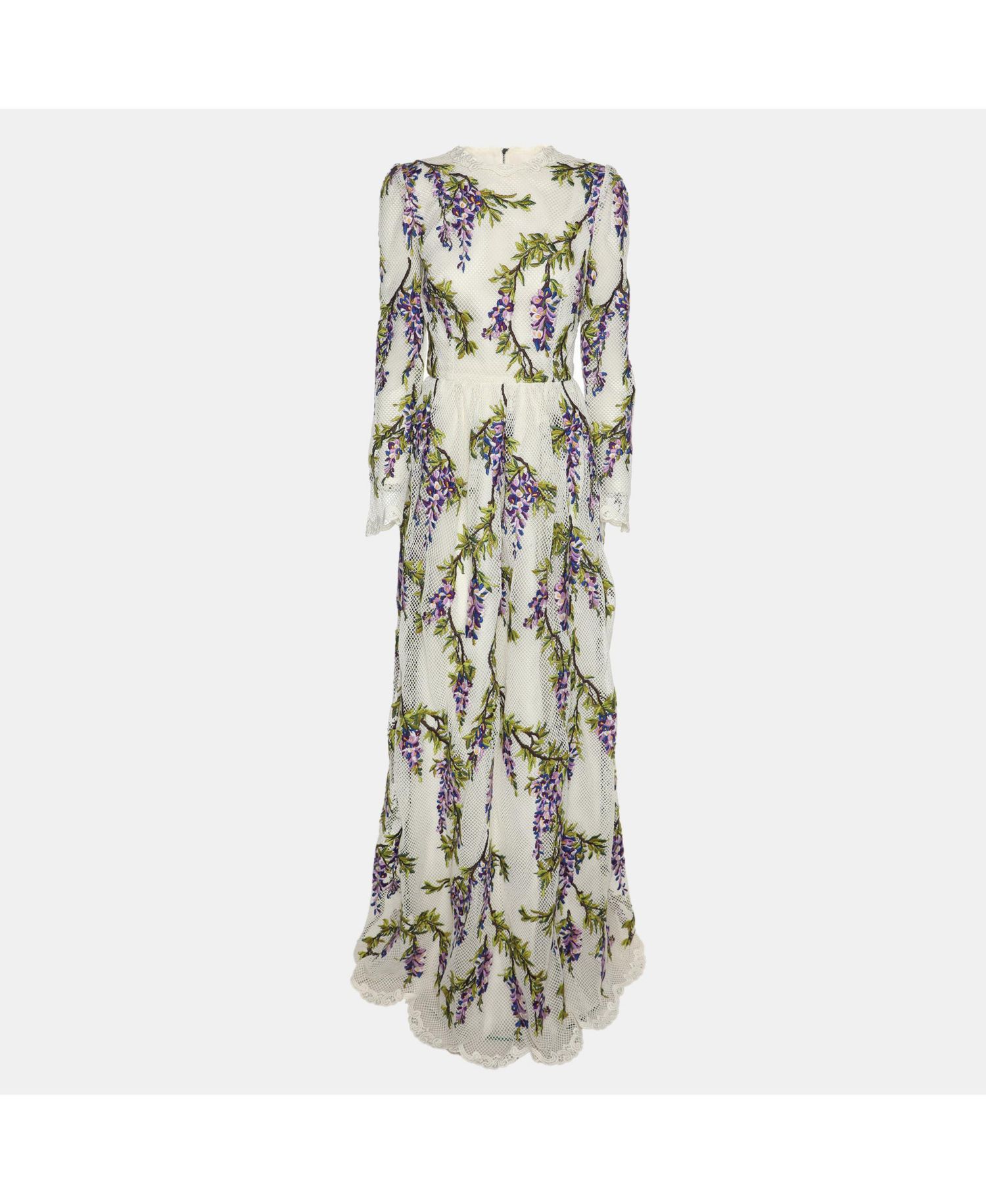 Women's Pre-Owned Dolce and Gabbana Multicolor Floral Embroidered Mesh Wisteria Maxi Dress