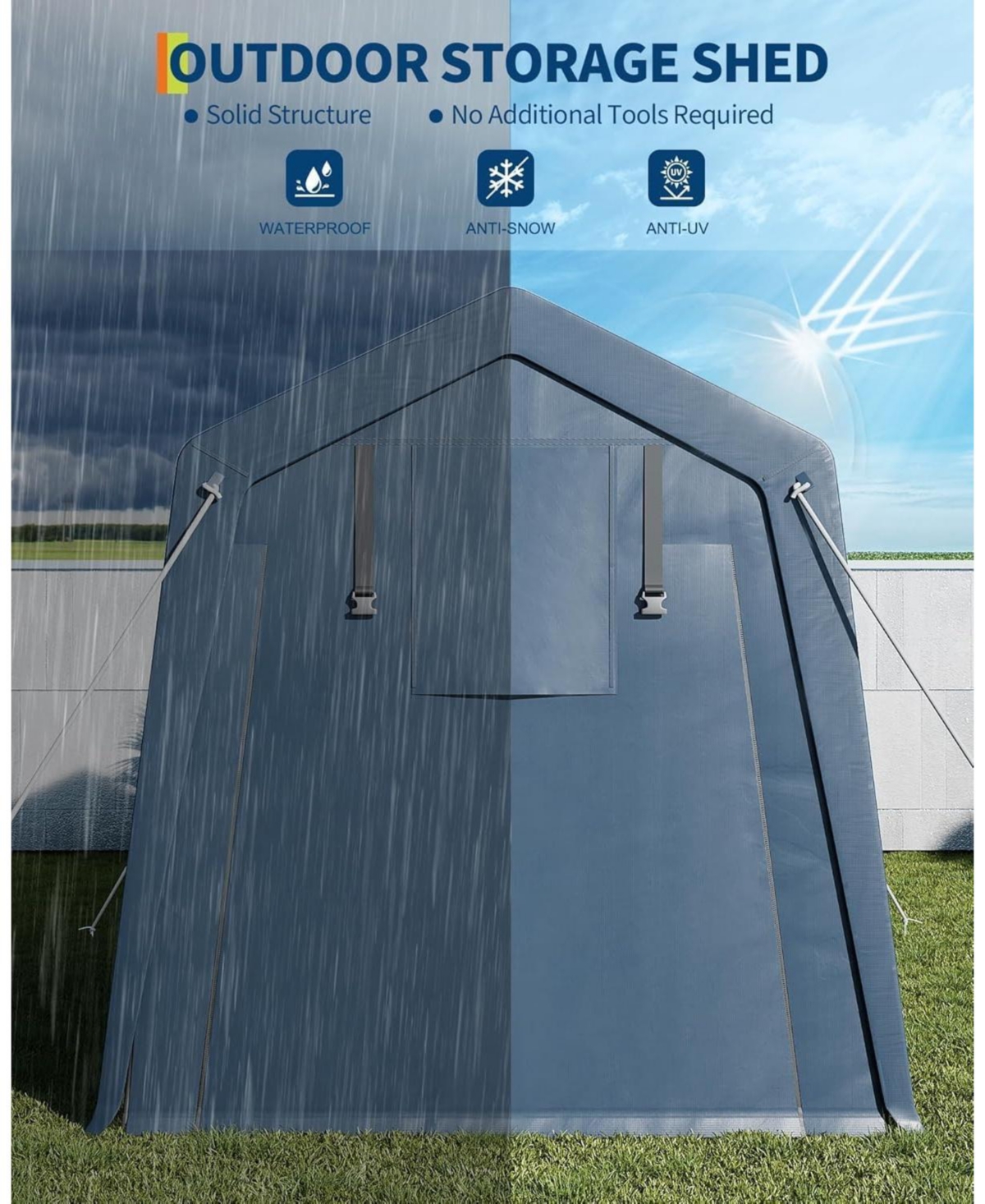 gaomon Outdoor Storage Shed, Portable Carport, Heavy Duty Waterproof Tarp with Roll-Up Zipper Door and Ventilated Windows