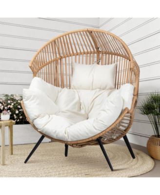 Outdoor Wicker Egg Chair, Oversized Ergonomic Rattan Lounge Chair for Indoor and Outdoor, Backyard, Garden