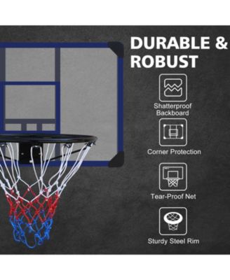 Wall-mounted basketball hoop, shatterproof back, folding hoop, durable hoop and all-weather mesh for indoor and outdoor use