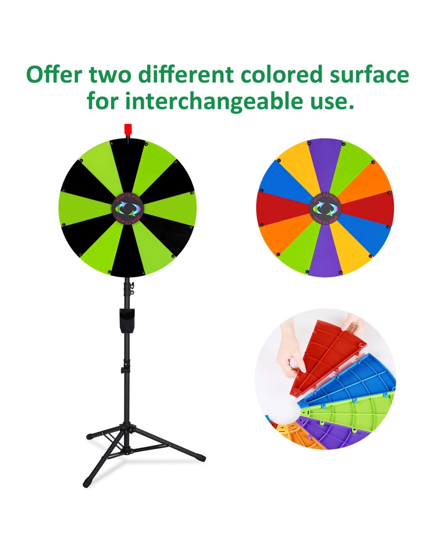 Детская игрушка WinSpin 24" Display Prize Wheel Black and Green DIY Tripod 12 Slot Modular Custom Spinning Wheel for Pop Up Trade Show, цвет: Natrual — фото 4