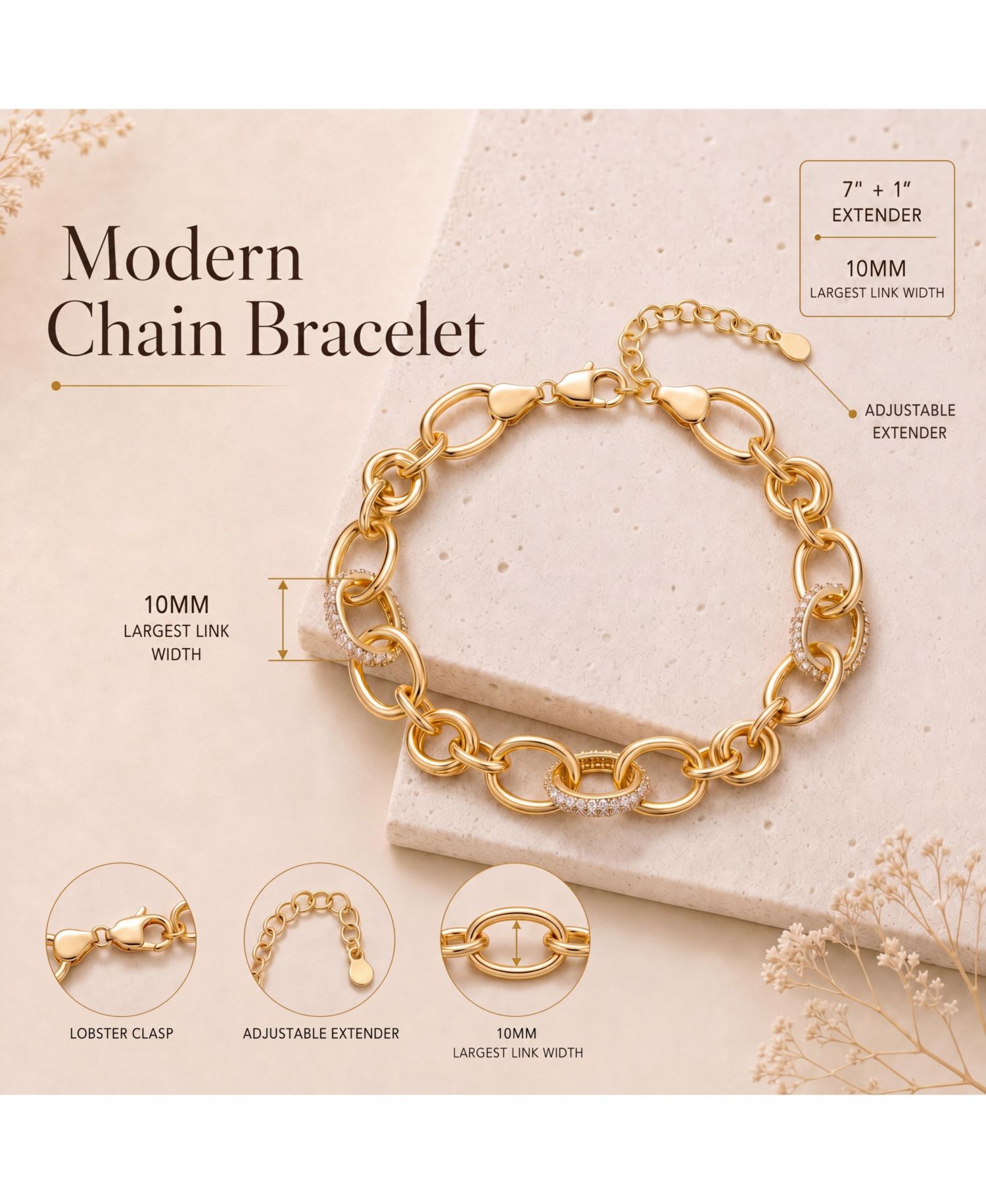 14K Gold Plated CZ Pave Tubular Cable Link Knot Bracelet