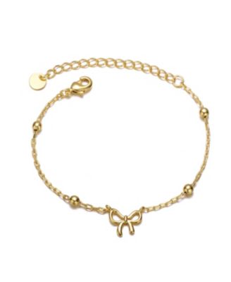 14k Yellow Gold Plated Adjustable Bracelet with Ribbon Charm and Beads for Kids