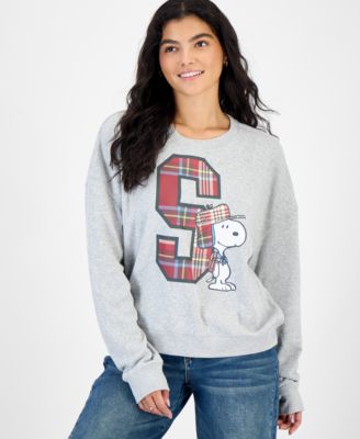 Juniors' Snoopy Plaid Graphic Fleece Sweatshirt