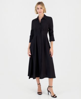 Women's Pleated-Waist Midi Shirt Dress