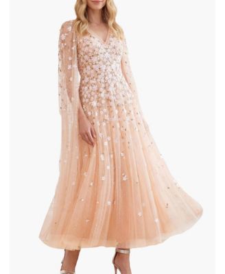 Women's Camellia Ditsy Cape Sleeve Ankle Gown