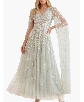Women's Camellia Ditsy Cape Sleeve Ankle Gown