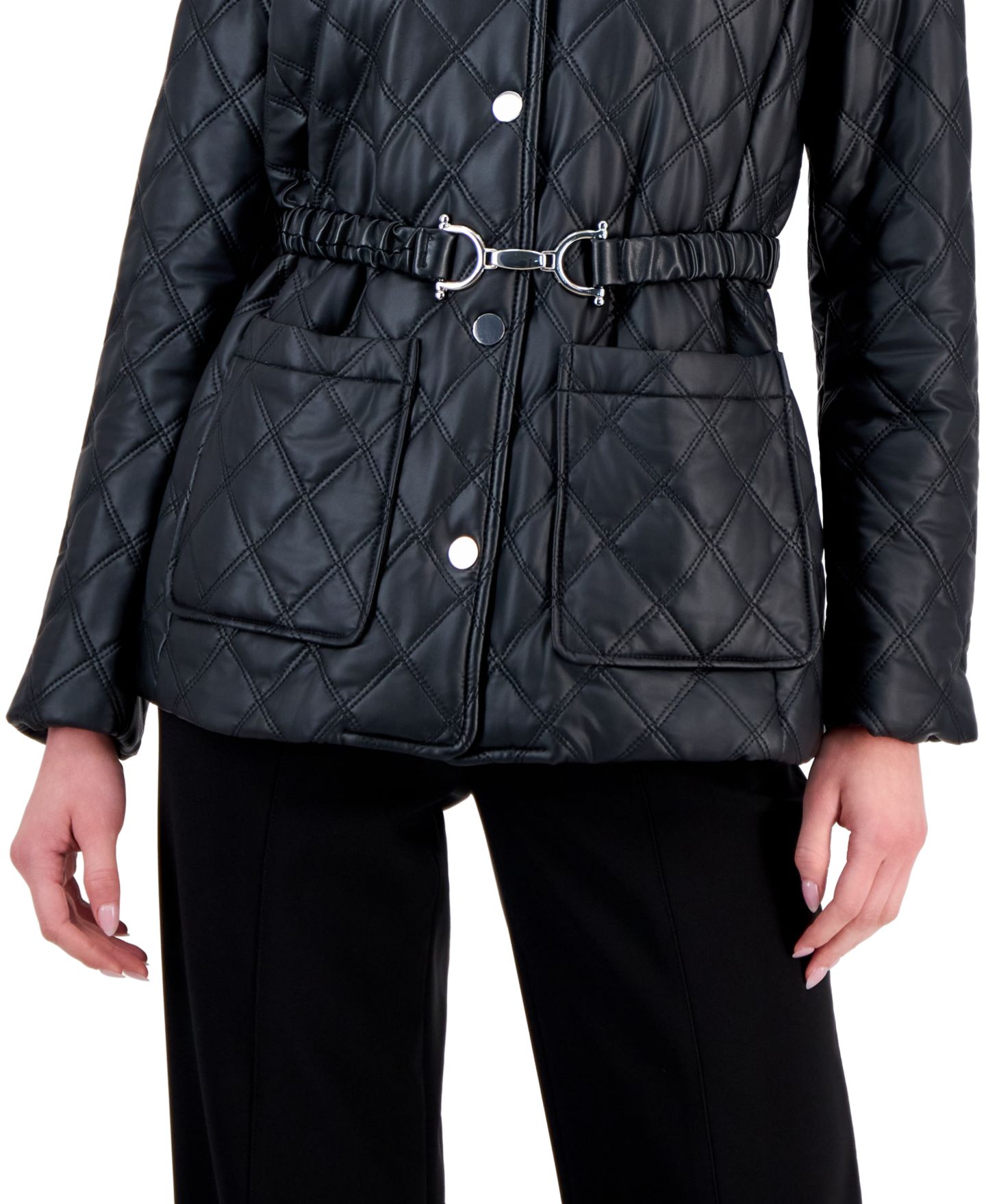 Женская куртка Anne Klein Petite Belted Double-Diamond-Quilted, цвет: Чёрный — фото 3