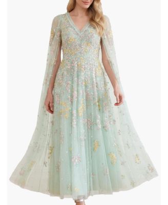 Women's Versailles Ditsy V-Neck Cape Maxi Gown