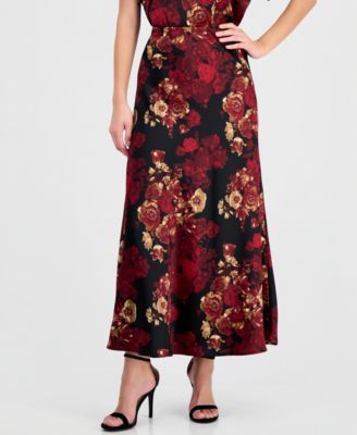 Women's Floral-Print A-Line Midi Skirt