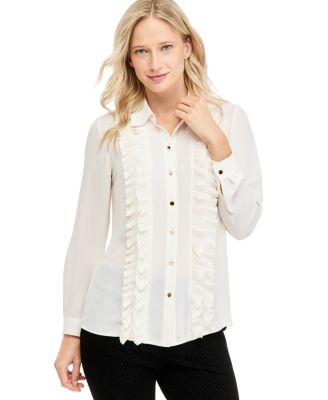 Women's Long-Sleeve Button-Front Ruffle Blouse