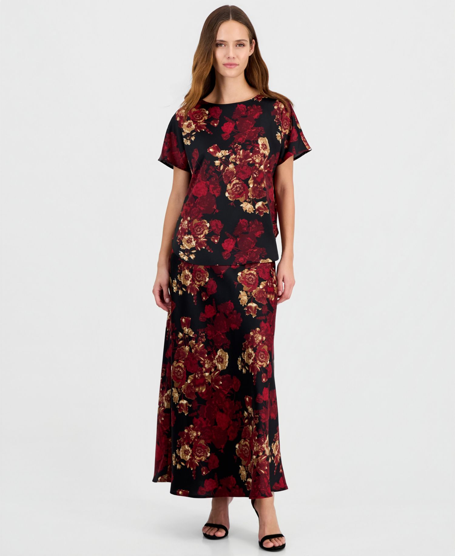 Petite Bateau Neck Floral-Print Blouse