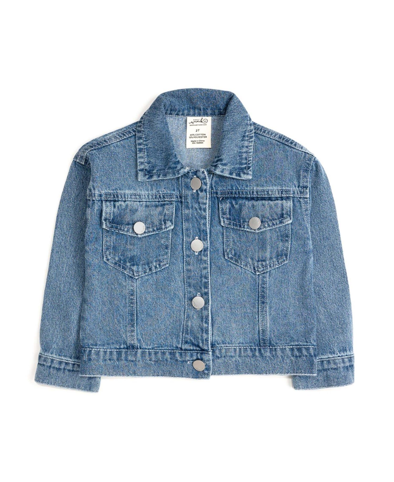 Little Girls Apple Bow Sequin Patch Denim Jacket