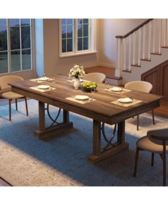 8-Ft Dining Table for 6-8 with 2 Drawers, Rectangular Kitchen Table with Double Pedestal