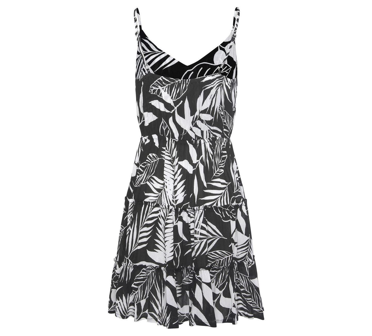Женское платье LASCANA Viscose Tropical Print Fit-and-Flare V-Neck Short, цвет: Чёрный / Белый — фото 5