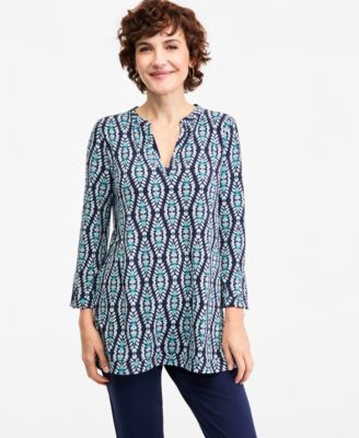 Women's Opulent Travels 3/4-Sleeve Splitneck Tunic