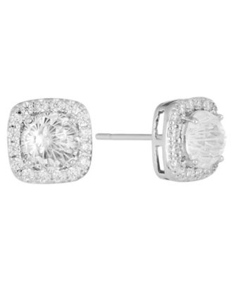 Sterling Silver Starlight Cubic Zirconia Cushion Halo Stud Earrings