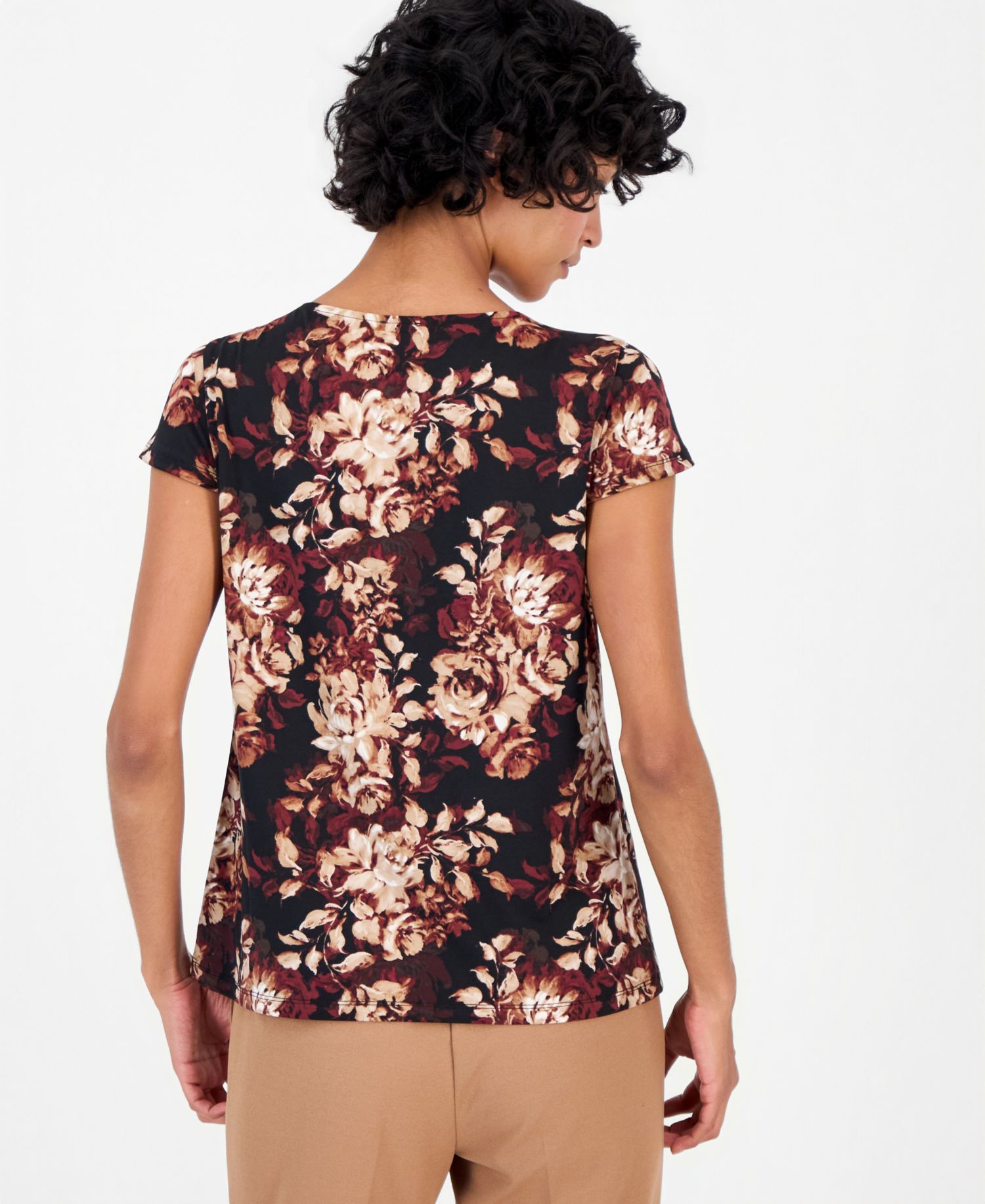 Petites Cap-Sleeve Pleated V-Neck Blouse