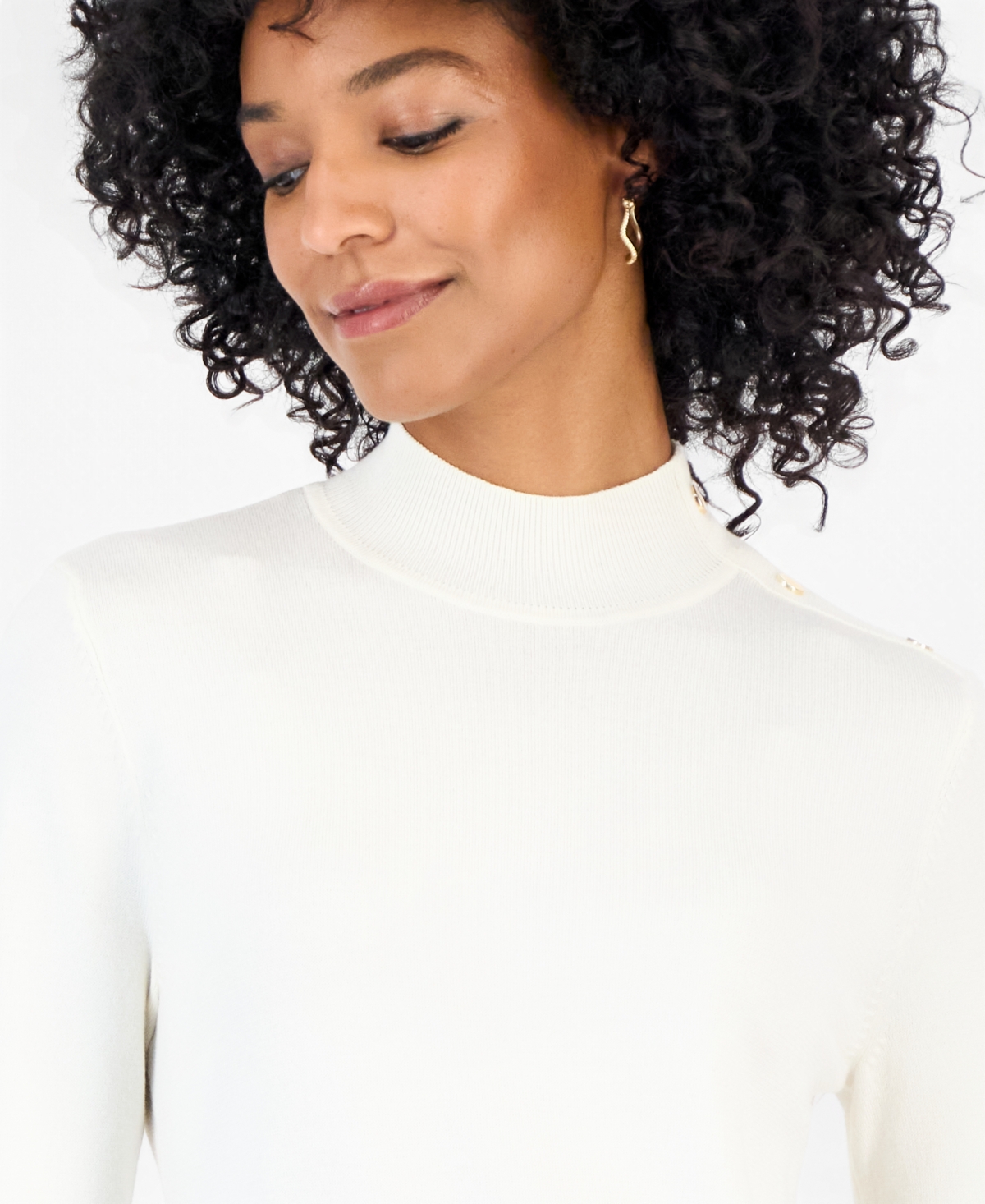 Petite Mock-Neck Short-Sleeve Sweater, Created for Macy's