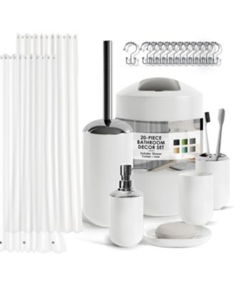 Bathroom Accessories Set, 20Piece Shower Curtain Set with Soap Dish, Toothbrush Holder & Trash Can
