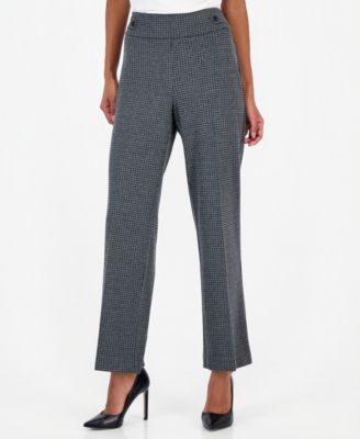 Petite Houndstooth Pull-On Wide-Leg Pants