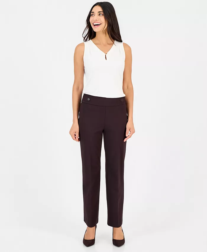 Petite Mid-Rise Side-Tab Straight-Leg Pants - thumbnail 2