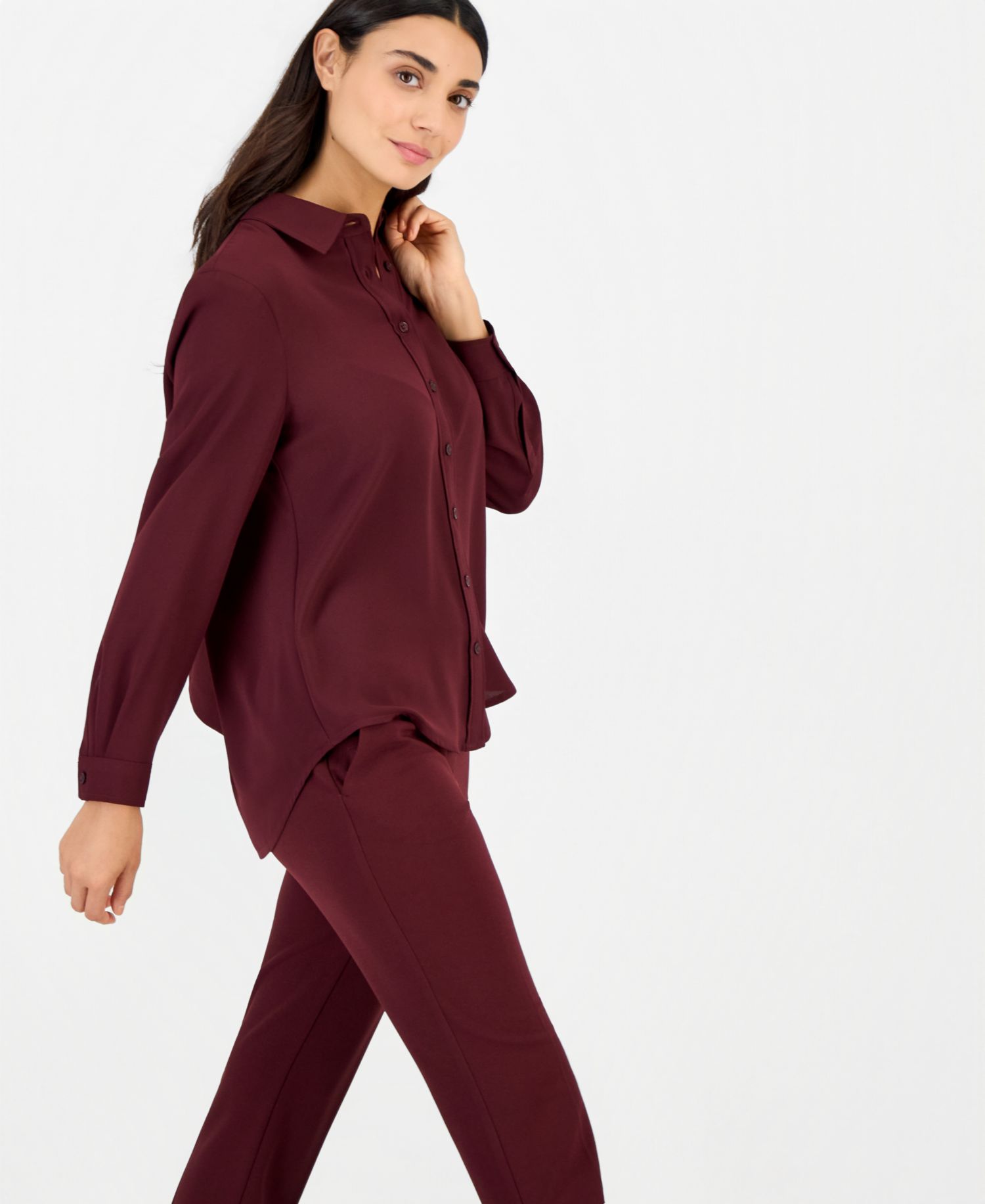 Petite High-Low Long-Sleeve Blouse