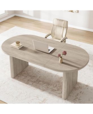 Oval Dining Table for 4-8, Double Pedestal Base, Modern MDF Surface