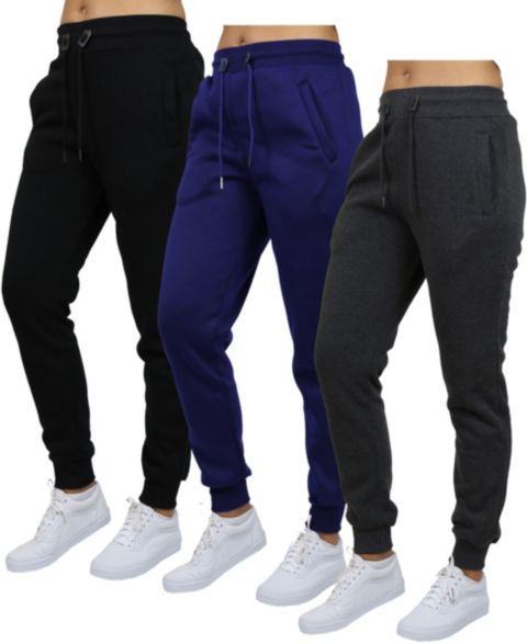 Женские брюки Blue Ice Loose Fit Heavyweight Classic Fleece Jogger Sweatpants- 3 Pack, цвет: Чёрный тёмно-синий угольный