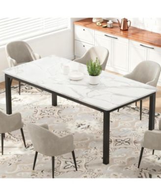 79" Industrial Kitchen Table with Metal Legs for 6, Waterproof Surface, Easy Assembly