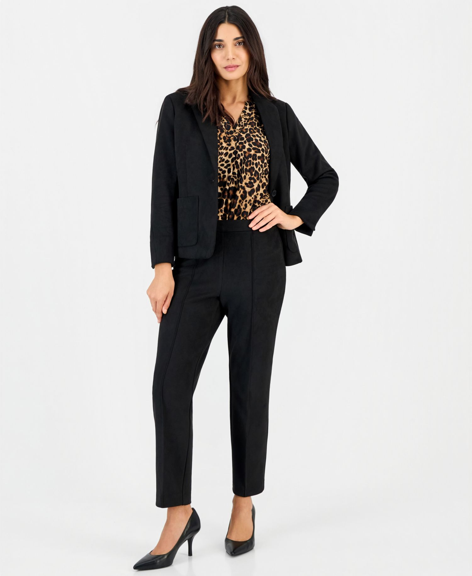 Petite Long-Sleeve Leopard-Print Blouse