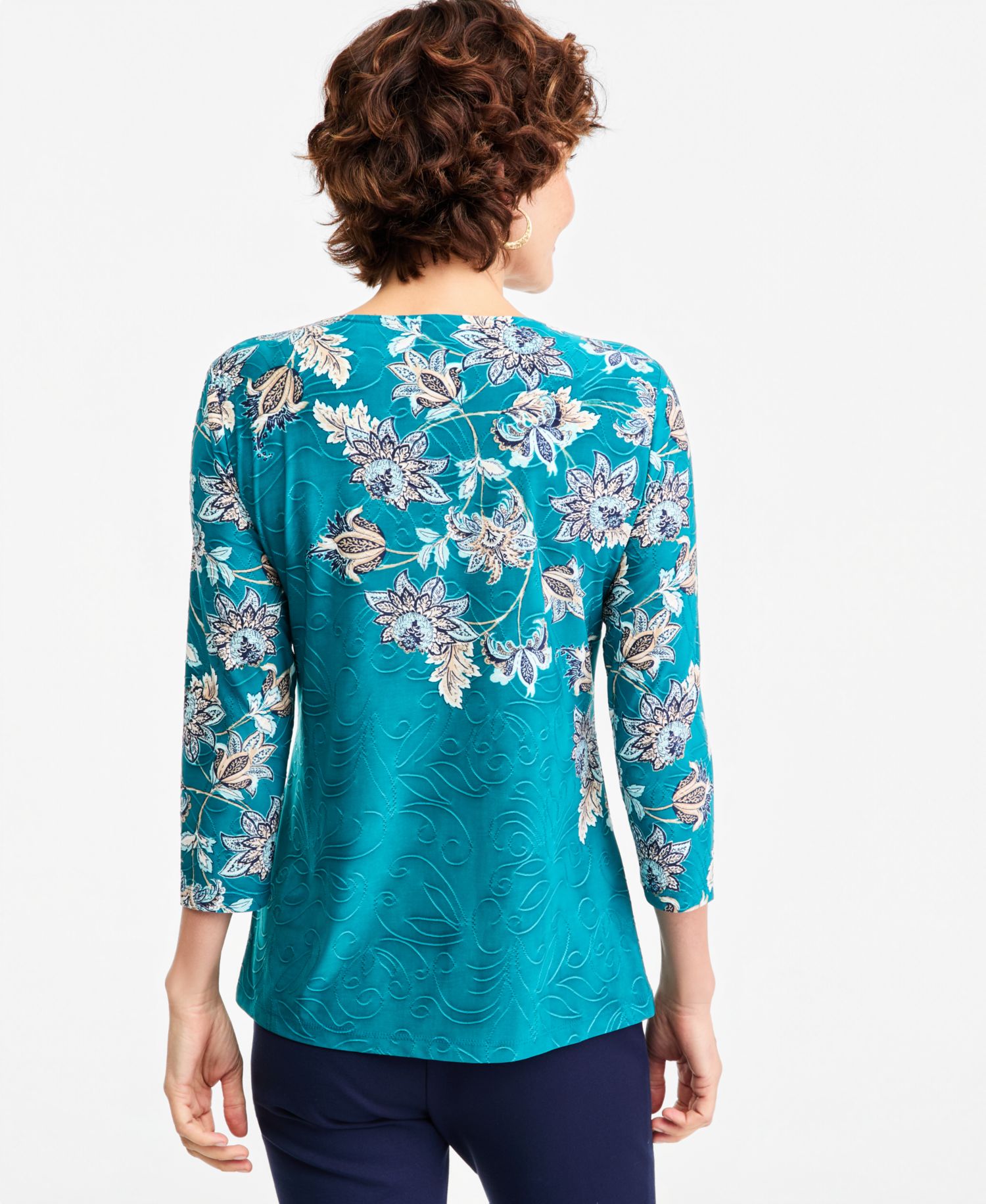 Petite 3/4-Sleeve Floral Scoop Neck T-Shirt