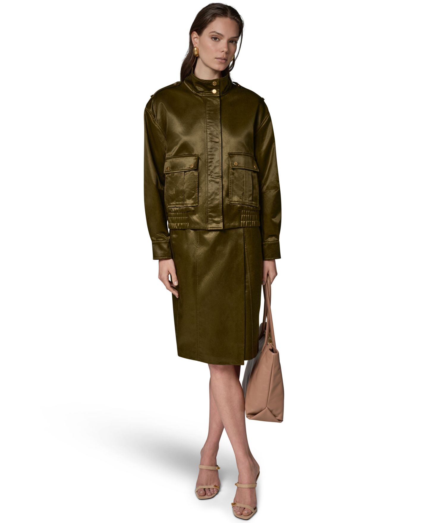 Женская куртка Donna Karan New York Glazed Cotton Zip-Front, цвет: Оливковый — фото 13