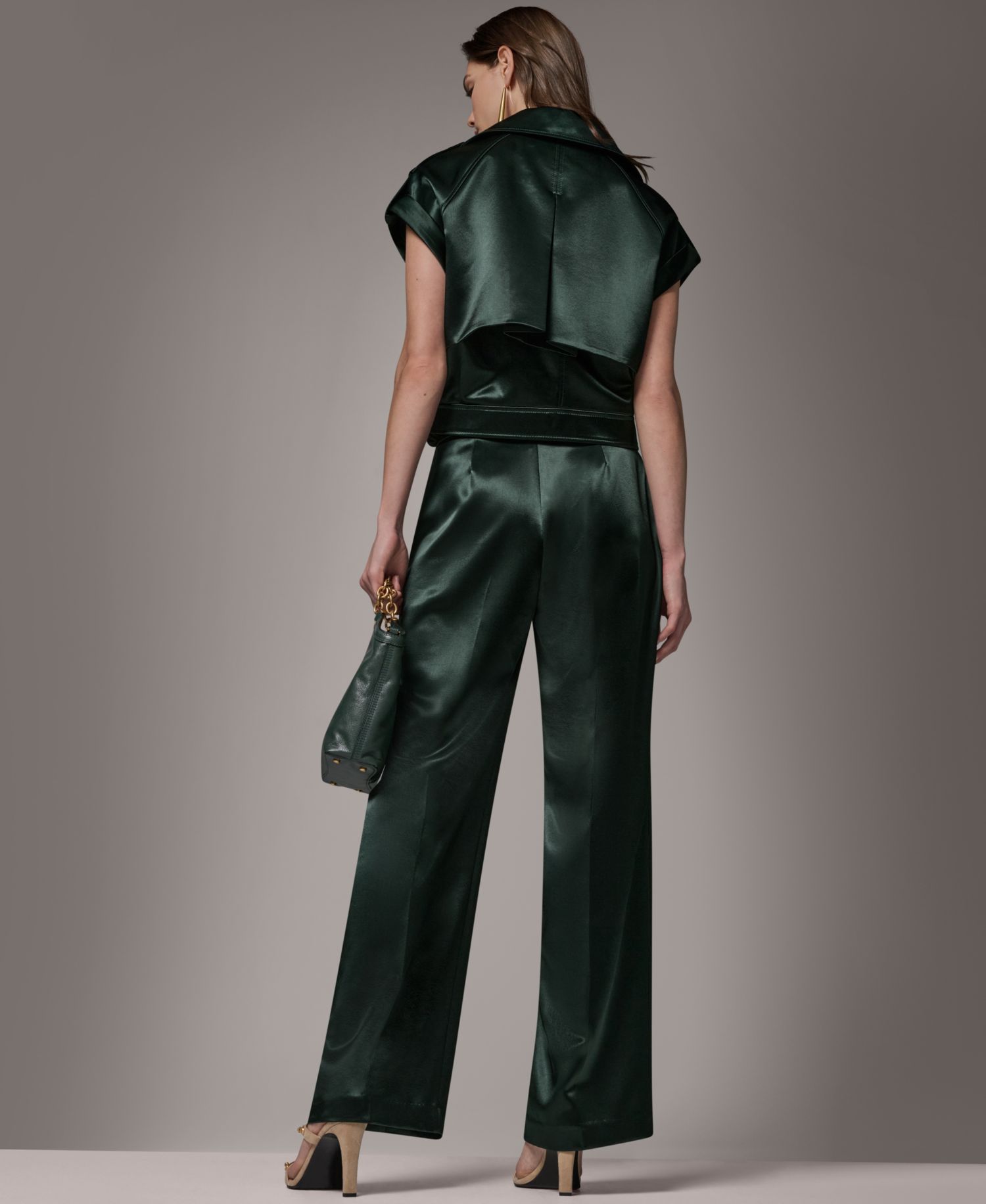 Women's Luxe Drape Satin Belted Vest