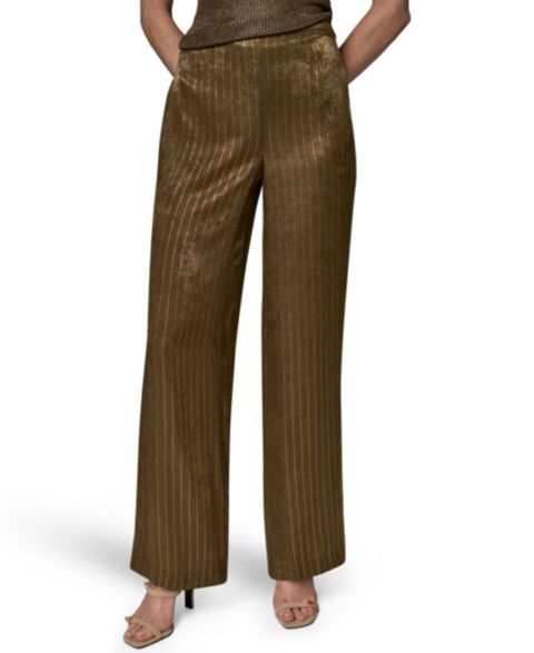 Женские брюки Donna Karan New York Pinstripe Satin Pull-On, цвет: Оливковый / Золотой