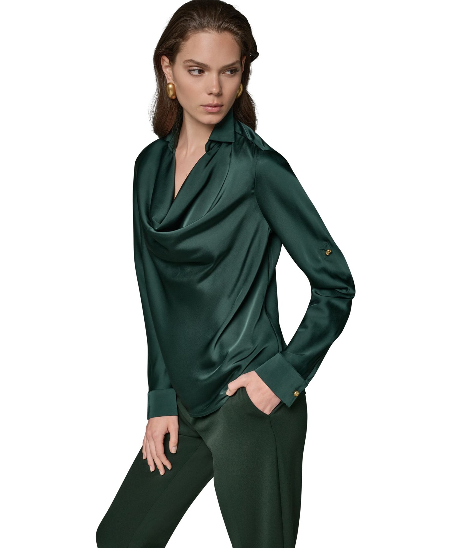 Petite Satin Back Crepe Long-Sleeve Top