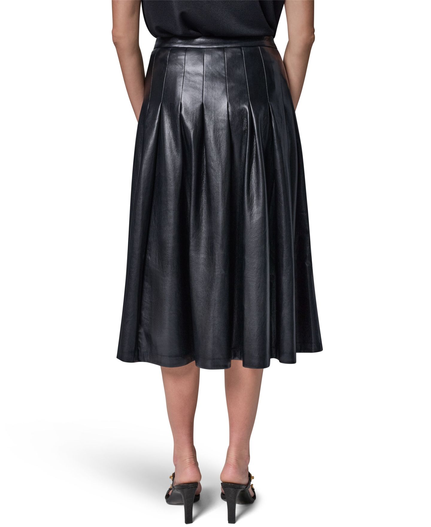 Женская юбка Donna Karan New York Pleated Faux Leather Midi, цвет: Чёрный — фото 5