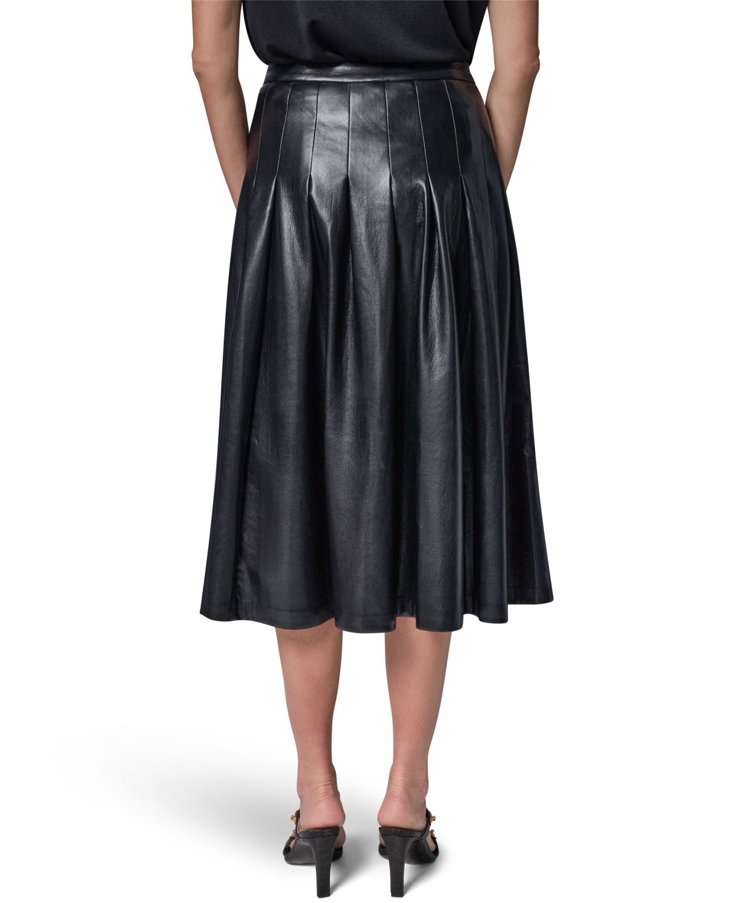Women's Pleated Faux Leather Midi Skirt